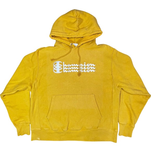 Champion Other - Champion Reverse Weave Hoodie Yellow Logo Pullover Sweatshirt Men's‎ Size Large